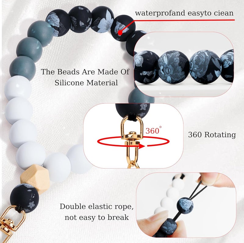Lostars Store Silicone Beaded Phone Wrist Strap,phone bracelet strap with Tether Tab,Elastic Hands-Free wristlet strap (Black) - Image 3